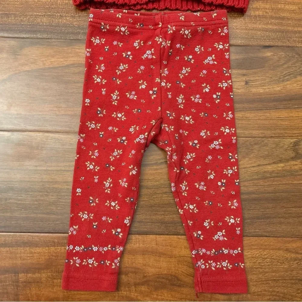Gymboree vintage y2k 2001 red floral cardigan sweater and leggings set